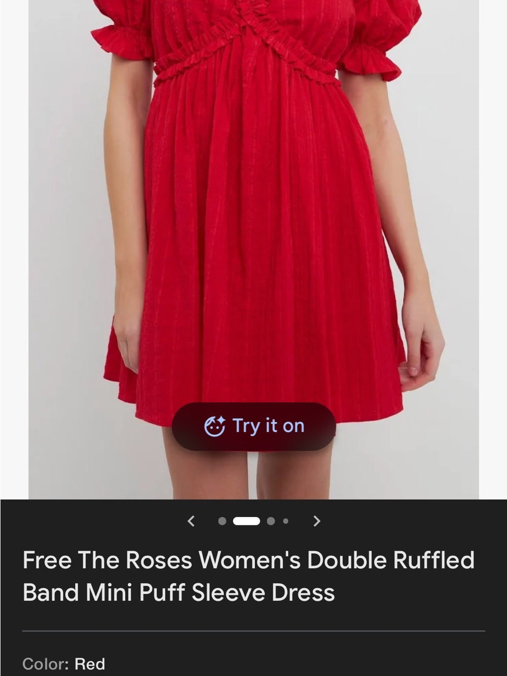 Free the Roses Red Double Ruffle Mini Puff Sleeve Dress new with out tags